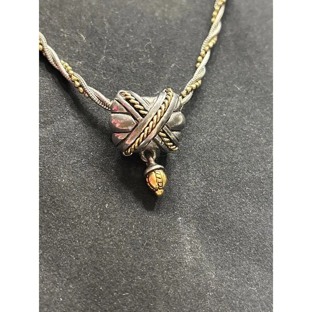 Vintage Premier Design Two-Tone 3-Strand Twisted Rope Chain Crown Pendant